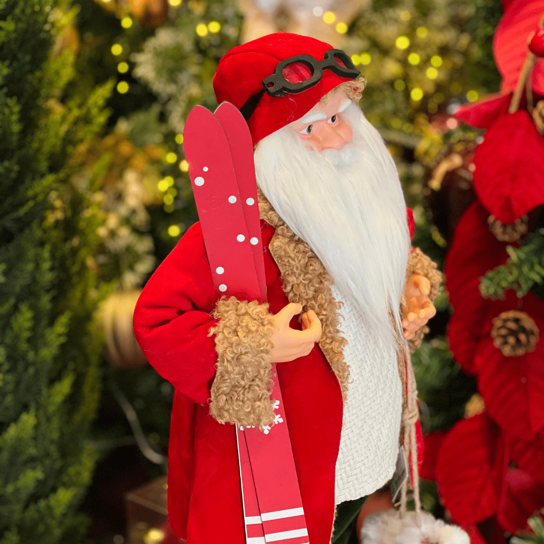 Papai Noel Em Pé Hora do Esqui Vermelho e Verde 60cm