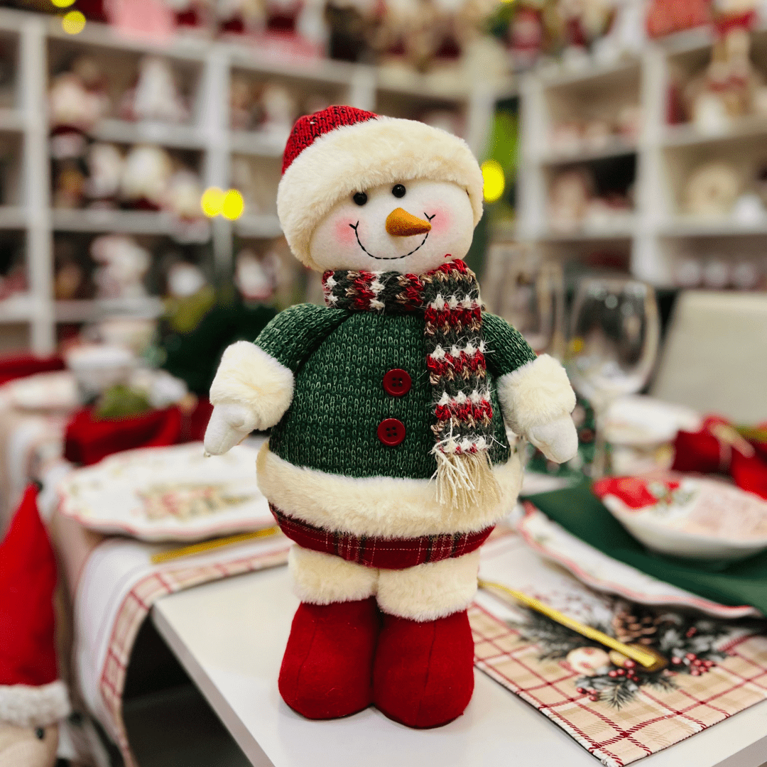 Boneco de Neve Natalino Em Pé Cachecol e Gorro 34cm