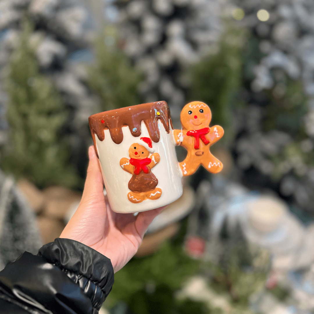 Caneca Natalina de Cerâmica Gingerbread Chocolate 255ml 9cm