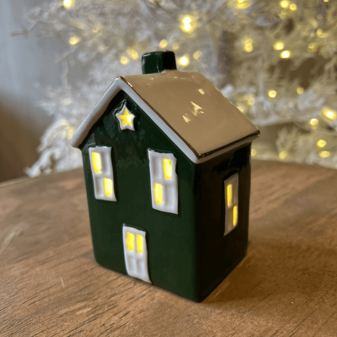 Casa Decorativa com Estrela e LED – 11,5cm
