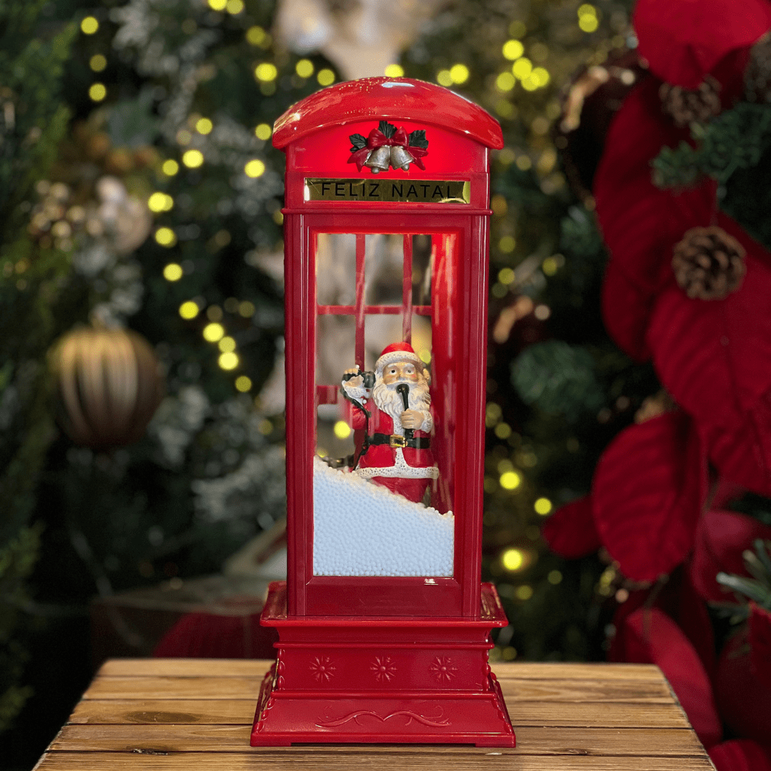 Cabine Telefonica do Noel Com Led, Som e Neve 30cm