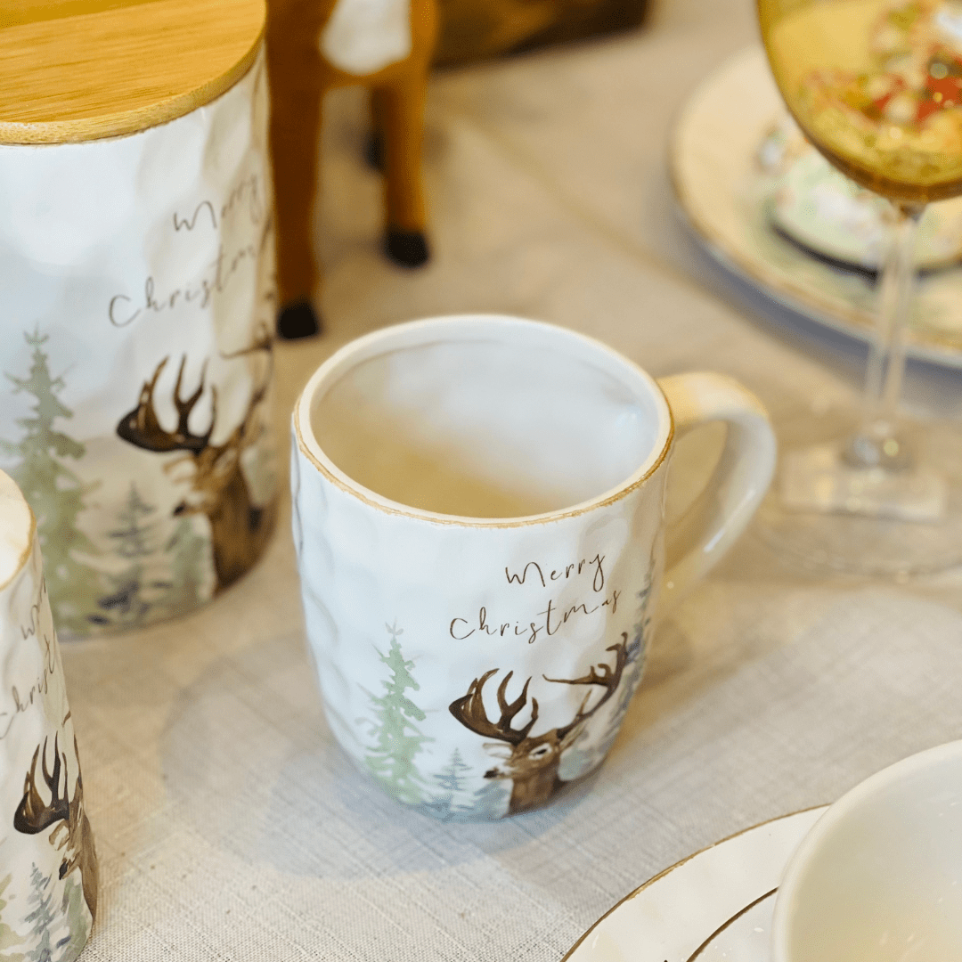 Caneca Natalina de Cerâmica Alce 400ml 13x9,5cm