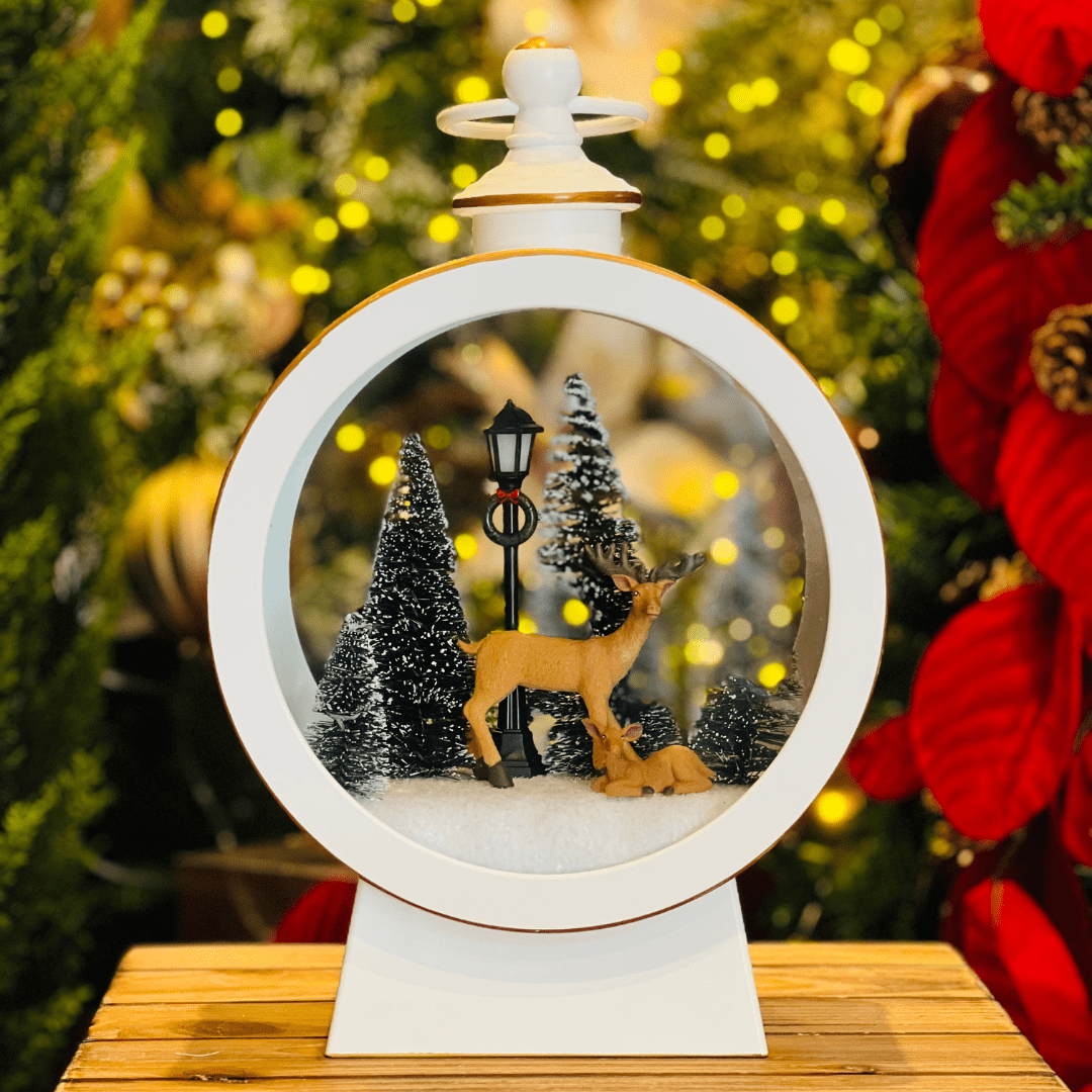 Lamparina Natalina Renas na Floresta Com Led 23x11x33,5cm