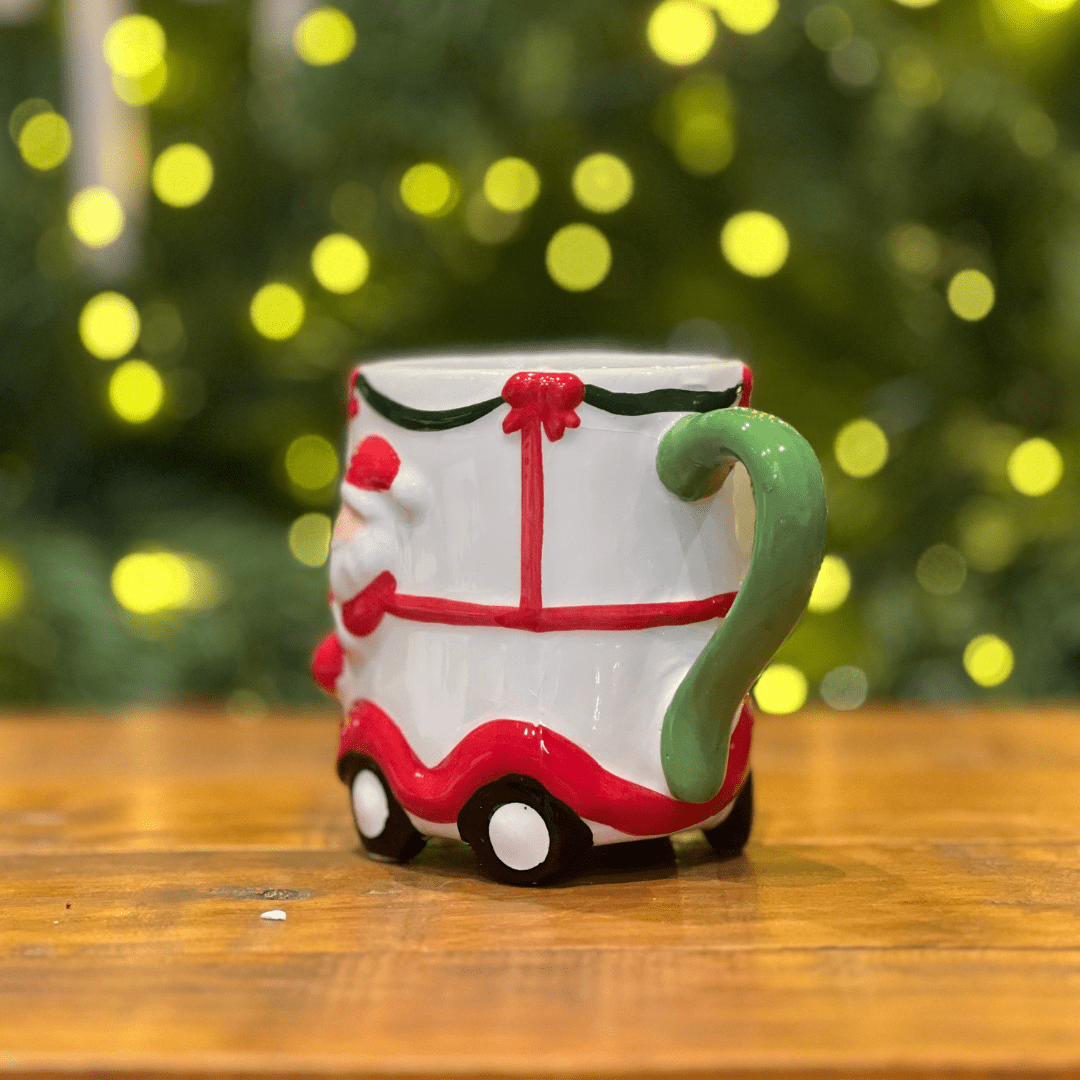 Caneca Natalina Carro do Noel de Cerâmica 13cm