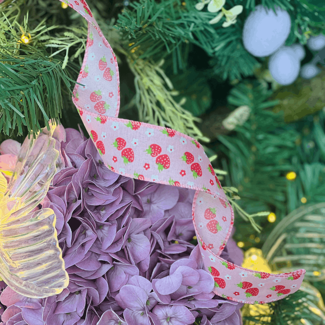 Fita Decorativa Aramada Morangos Rosa e Vermelho 3,8cm x 9,14m