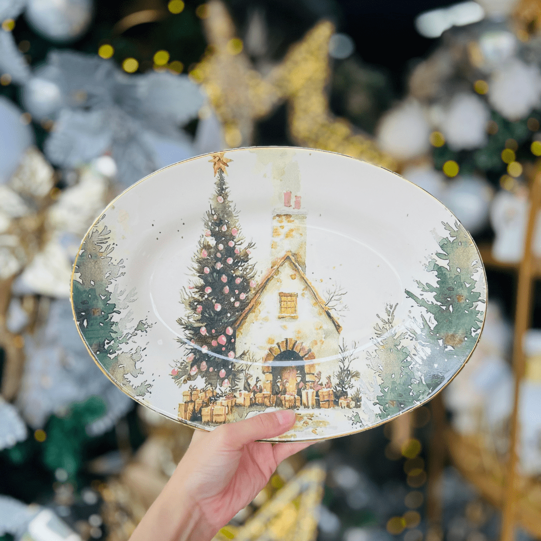 Travessa Pequena Noite de Neve de Cerâmica 33x23x5cm