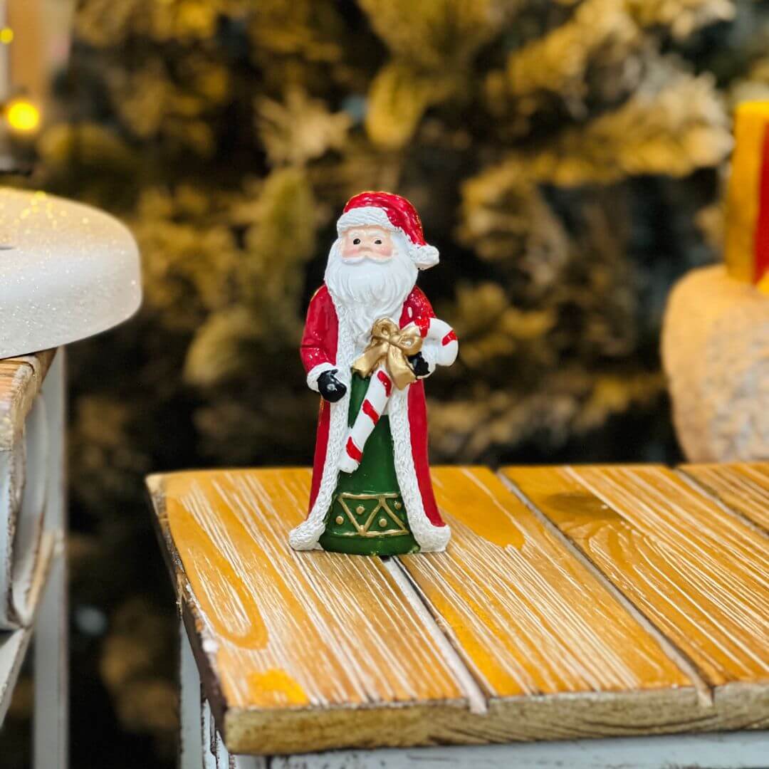Enfeite Papai Noel com Casaco em Resina – Jogo com 2 Peças