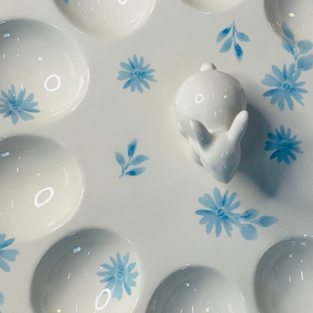 Porta Ovos Azul Flowers - 30cm