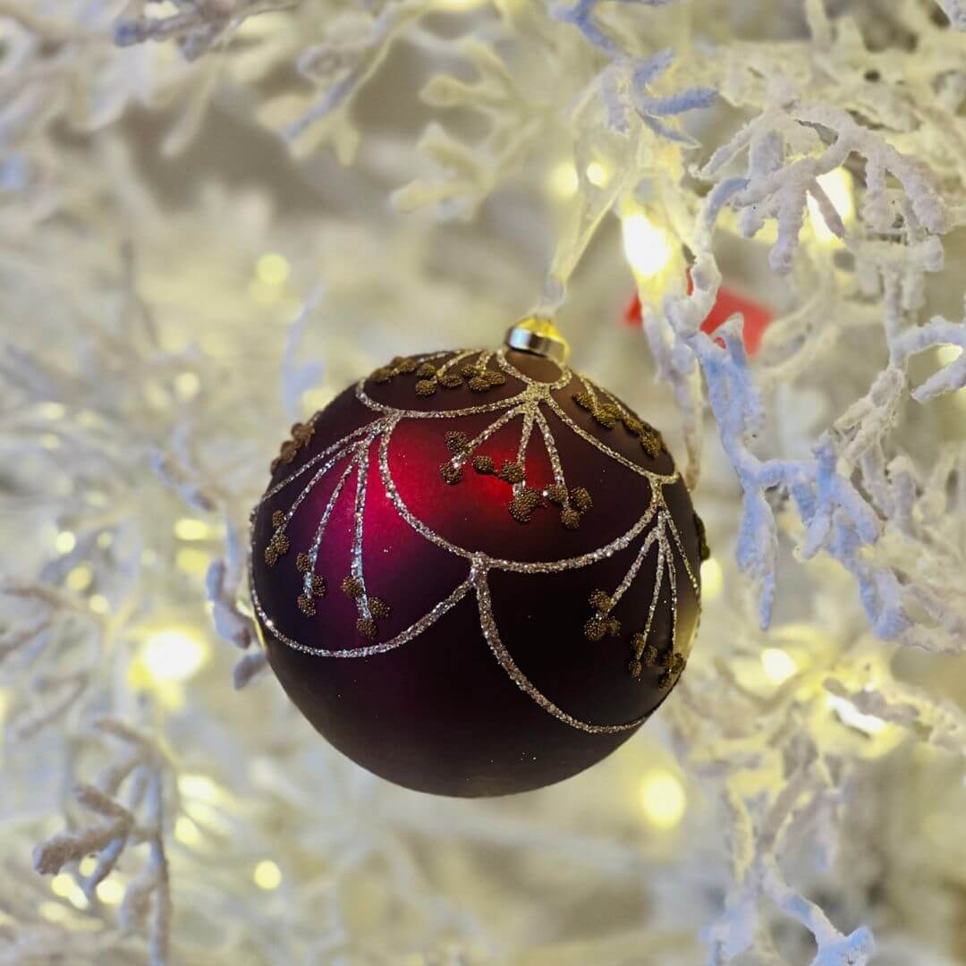 Bola Bordô com Glitter em Plástico – 10cm | kit 2 peças