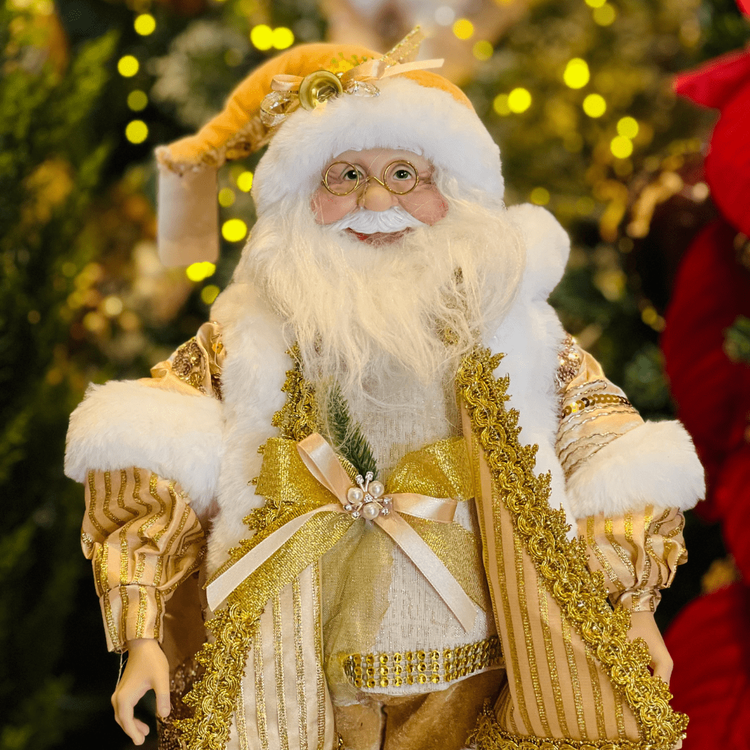 Papai Noel Branco e Dourado 45cm