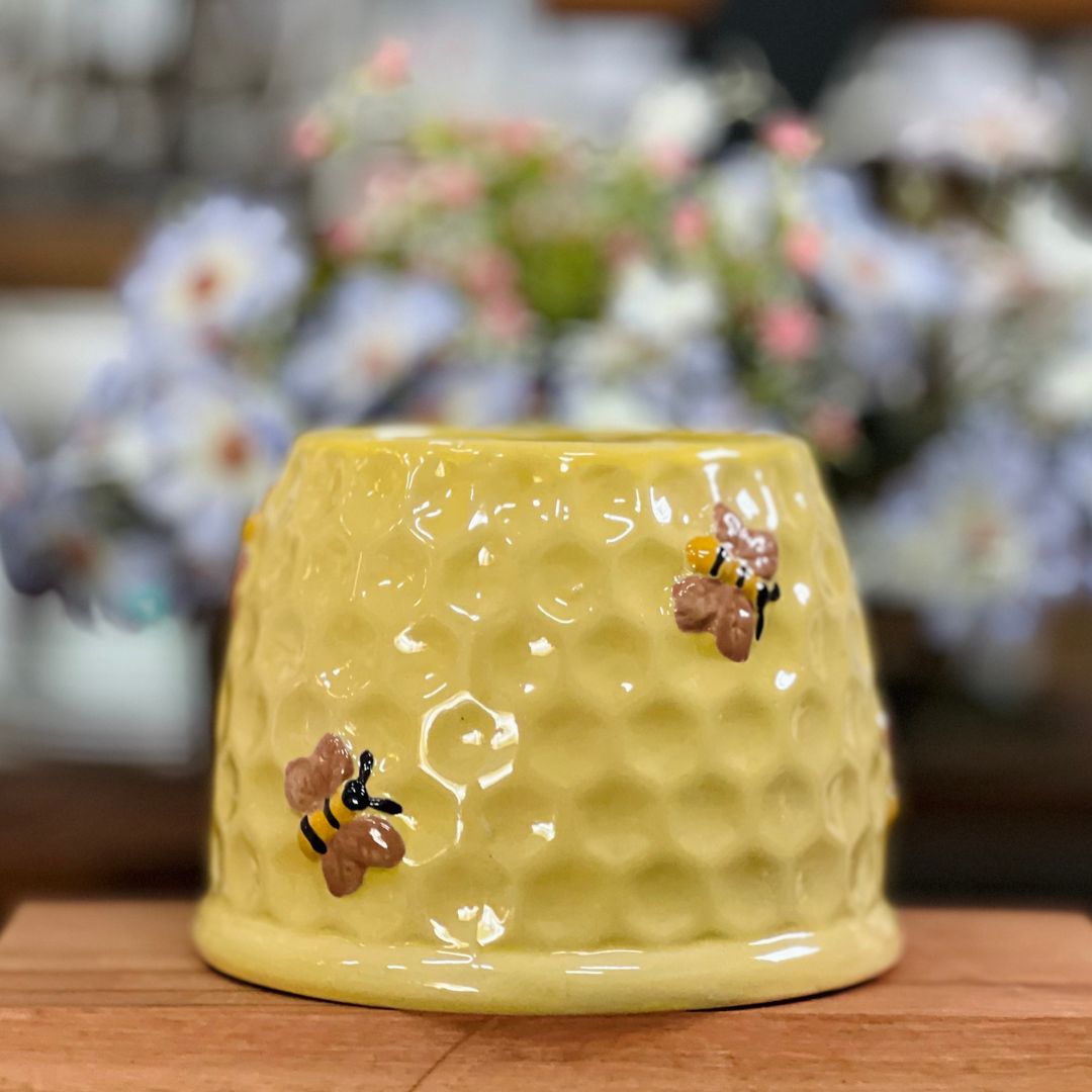 Vaso de Cerâmica Favo Honey Bee - 11,5x15,7x15,7cm