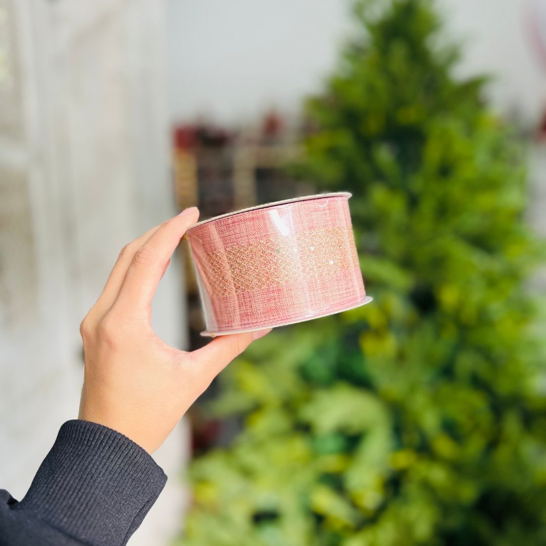 Fita Natalina Rose Com Glitter - 6,3cmx9,14m