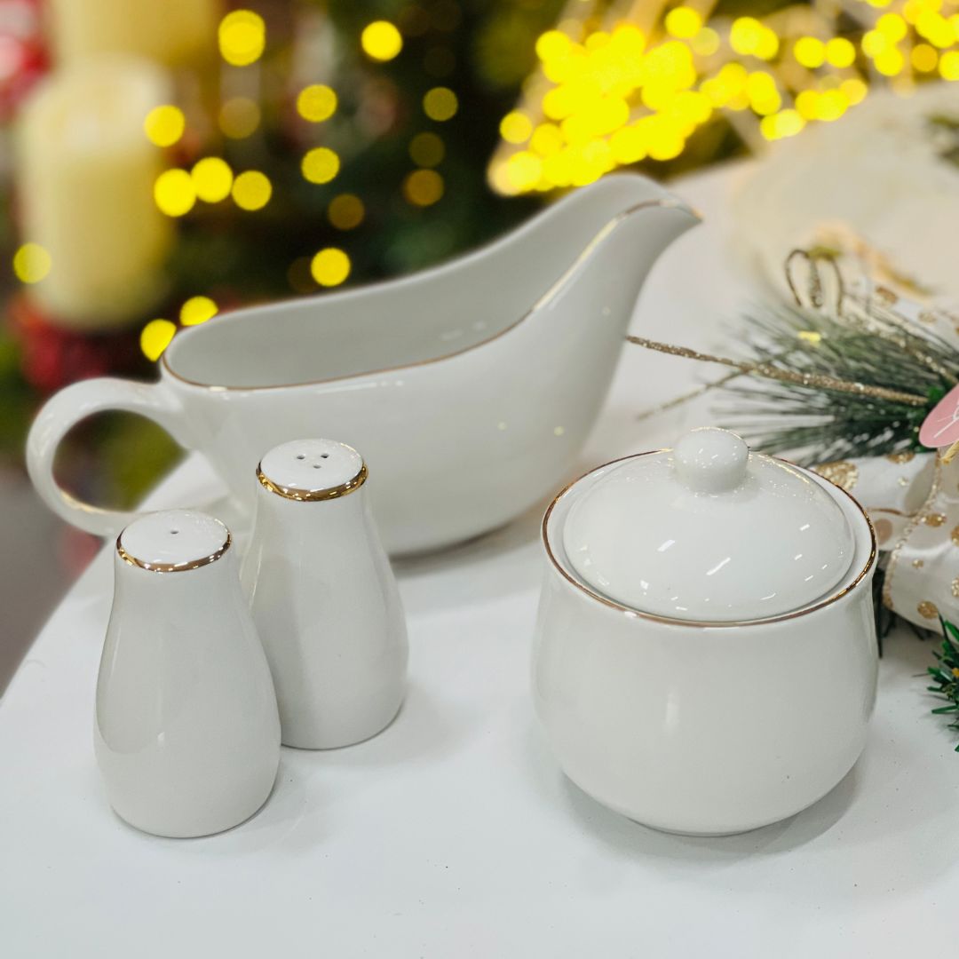 Açucareiro Branco Com Borda Dourada - 300ml