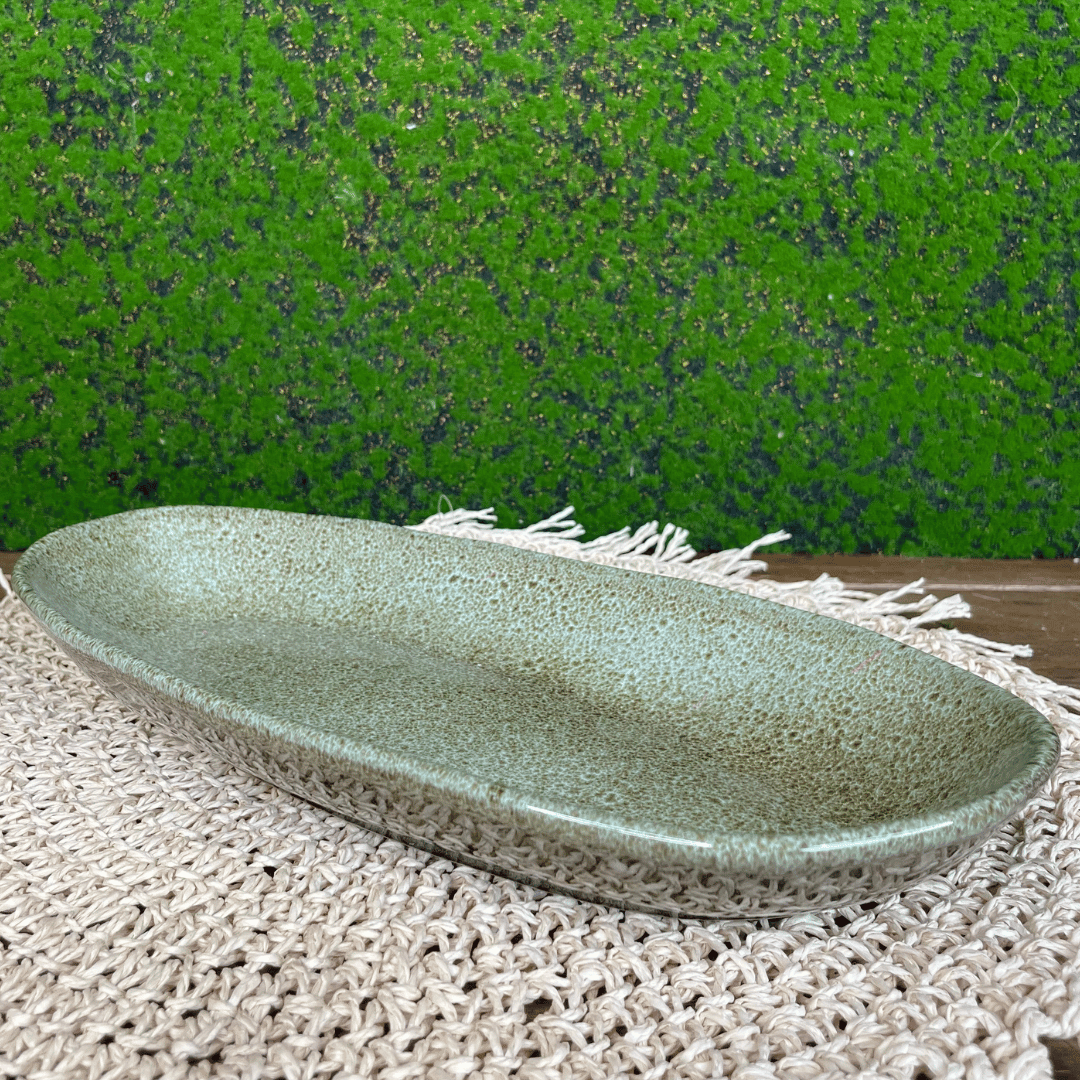 Trav Oval Funda G Organico Croco Verde de Cerâmica 32x16cm