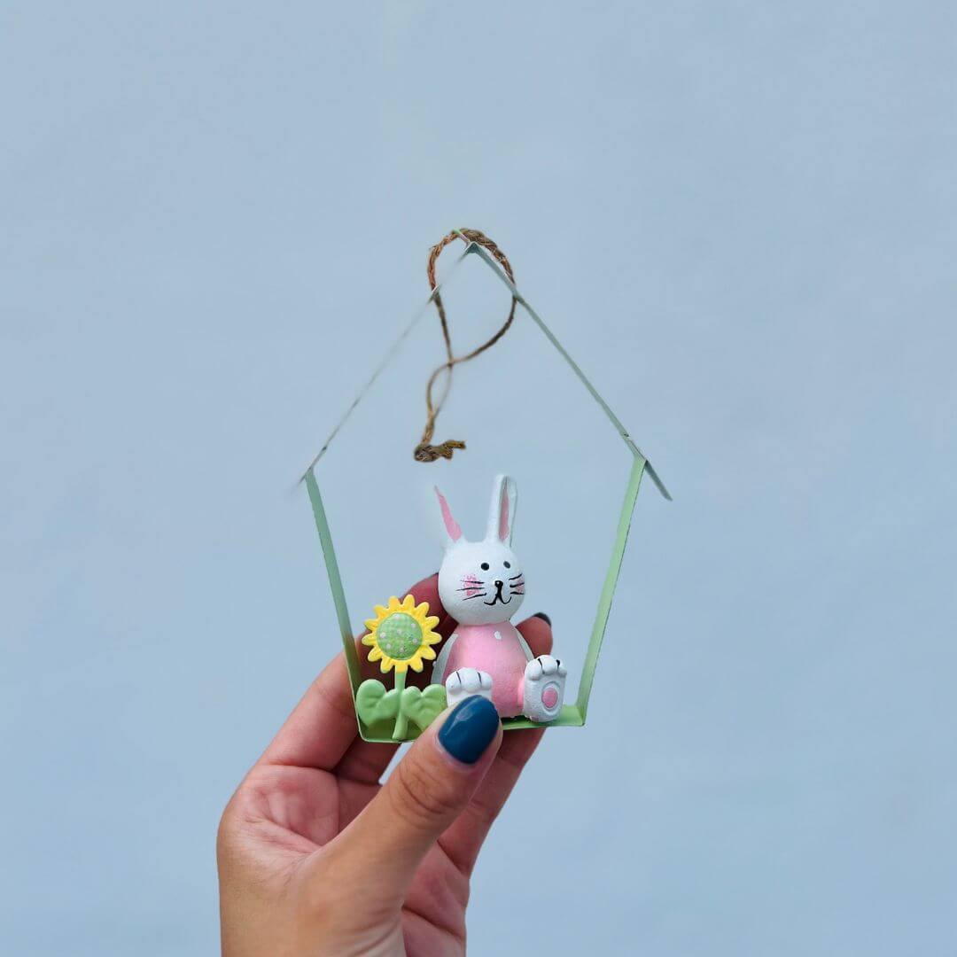 Enfeite Para Pendurar Casa do Coelho Rosa - 12,5cm