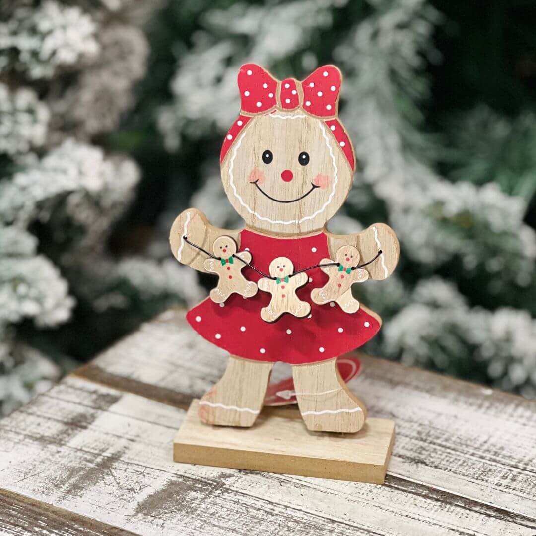 Enfeite Natalino Ginger com Vestido e Laço - 16cm