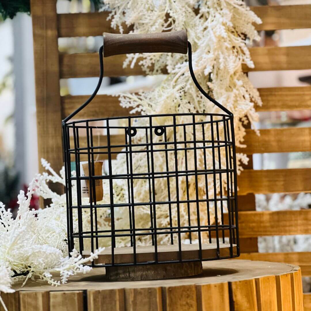 Cesta de Madeira e Ferro Preta – 32cm