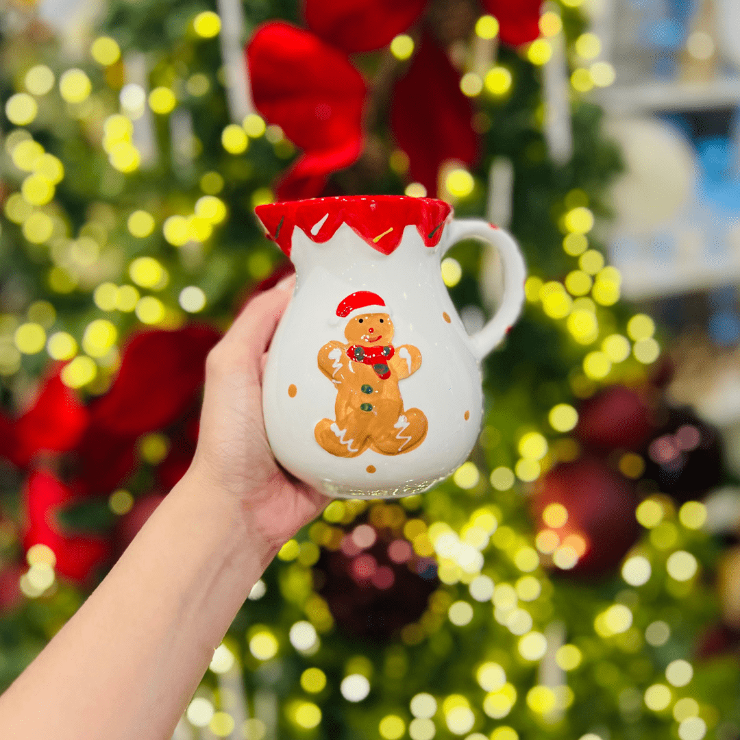 Jarra Natalina Gingerbread de Cerâmica 12cm