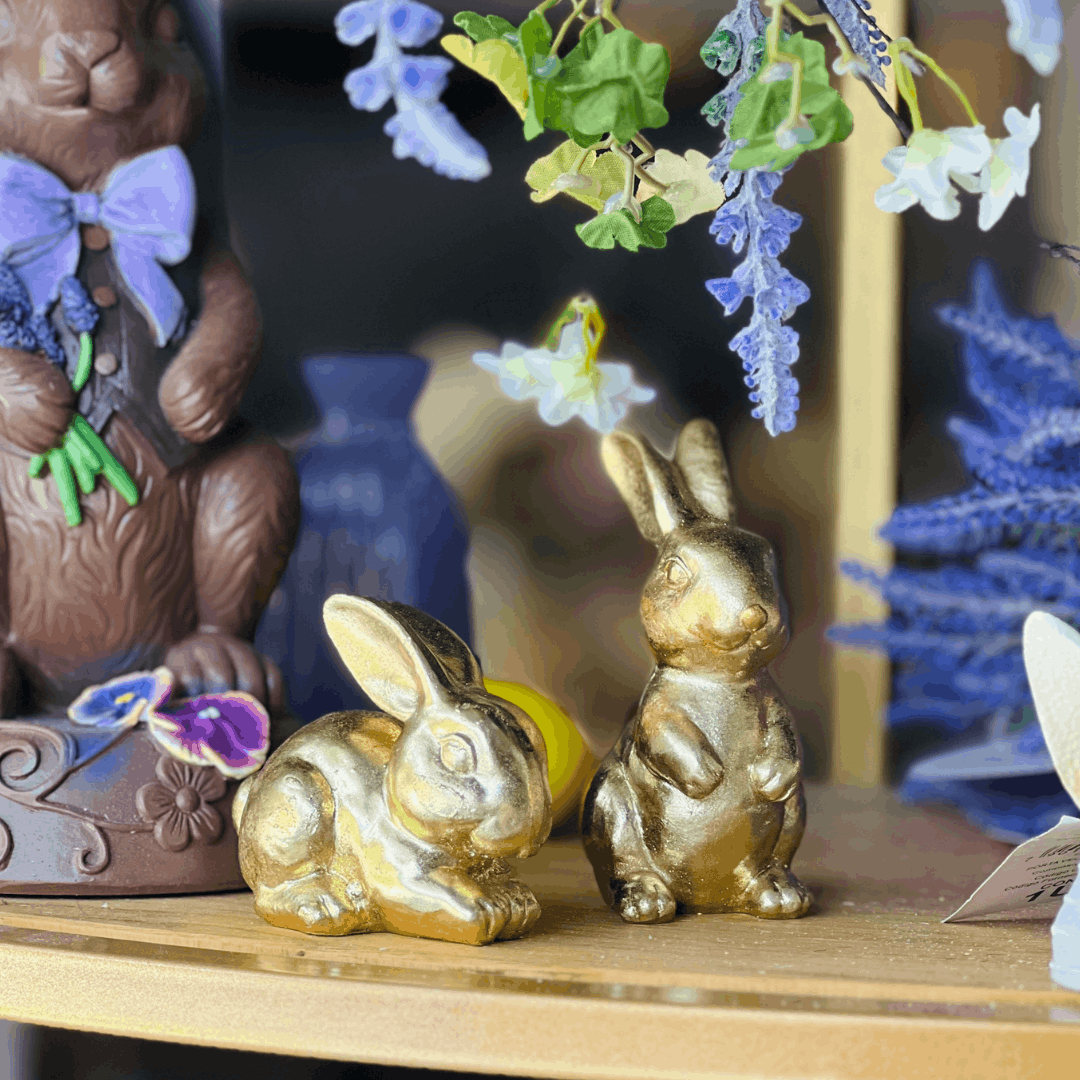 Coelho Dourado de Resina 5x6x10cm