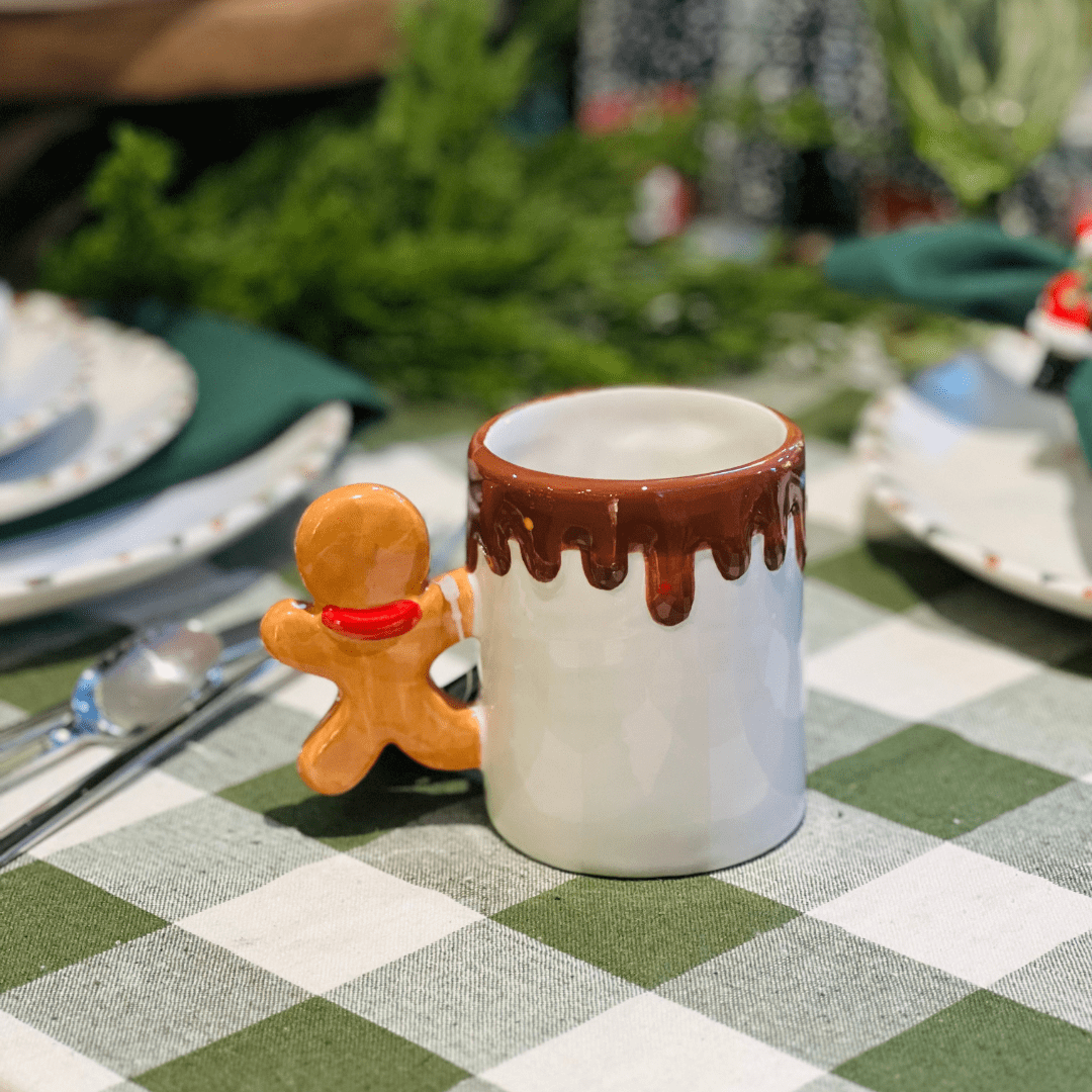 Caneca Natalina de Cerâmica Gingerbread Chocolate 255ml 9cm