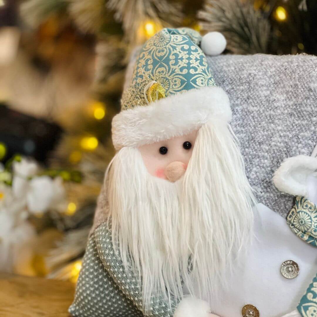 Almofada Natalina Noel e Boneco de Neve Azul 38cm
