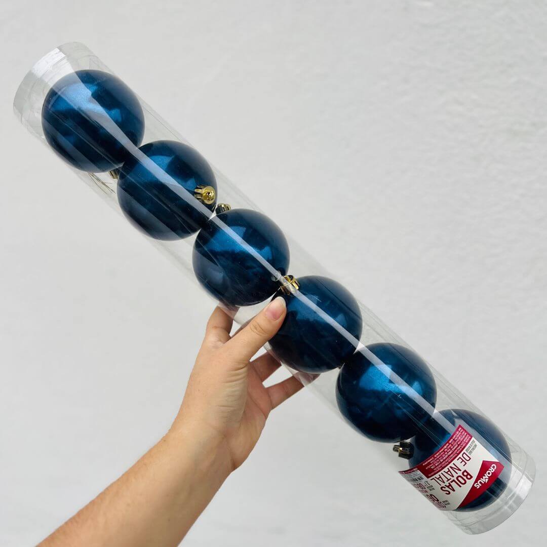 Bola Tubo Perolada Azul – 8cm | Jogo com 6 Peças