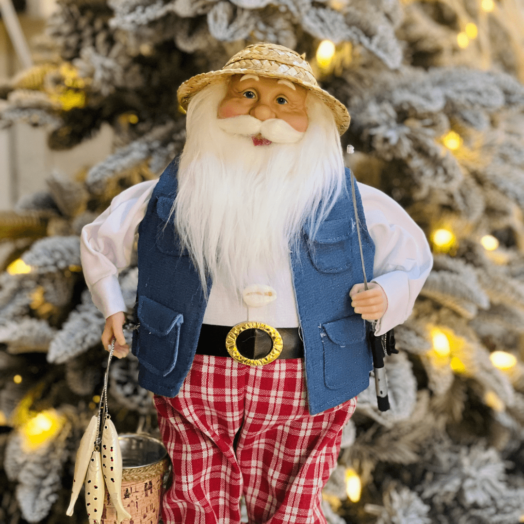 Papai Noel Pescador Vermelho e Azul 40cm