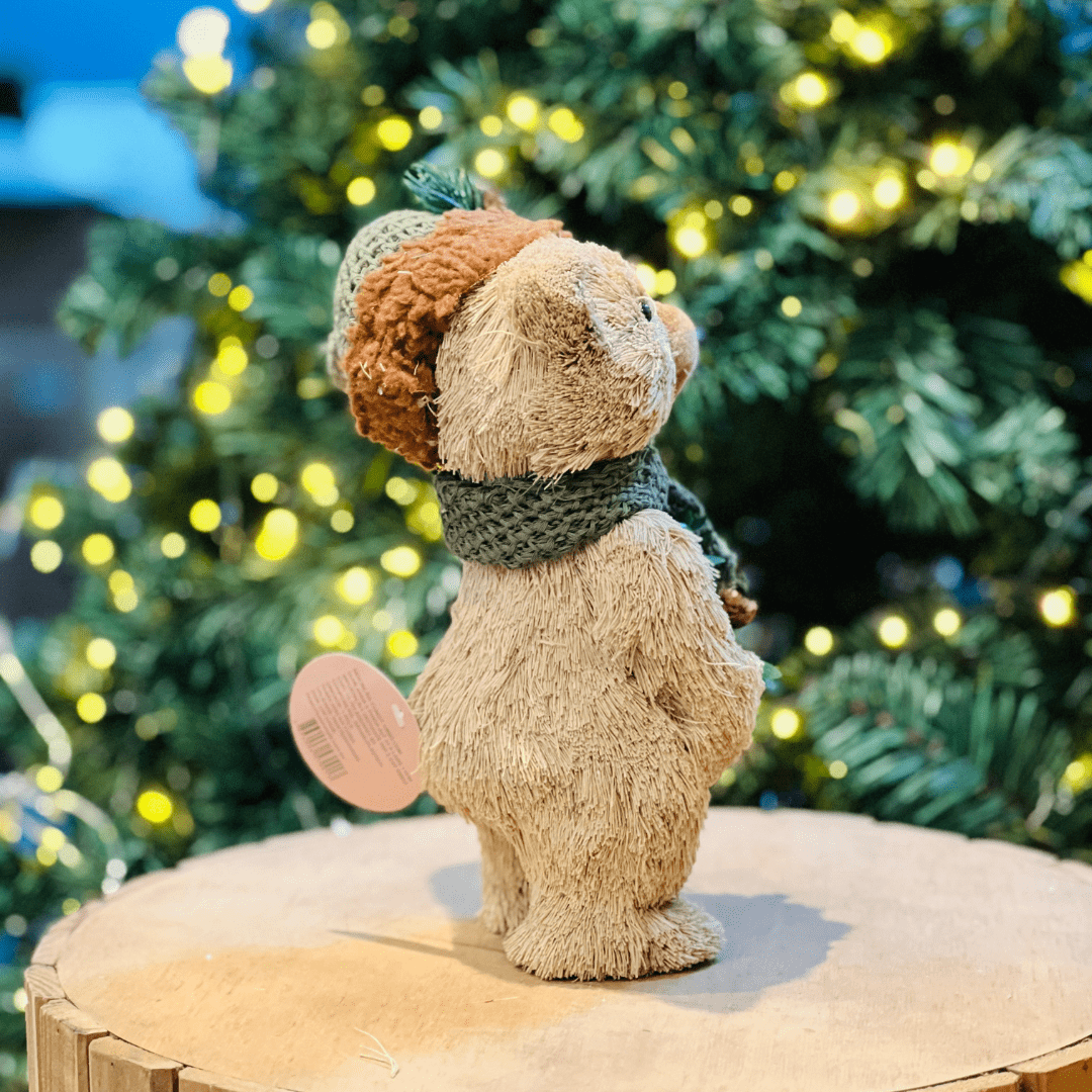 Urso Natalino Com Guirlanda e Pinhas 35x11cm