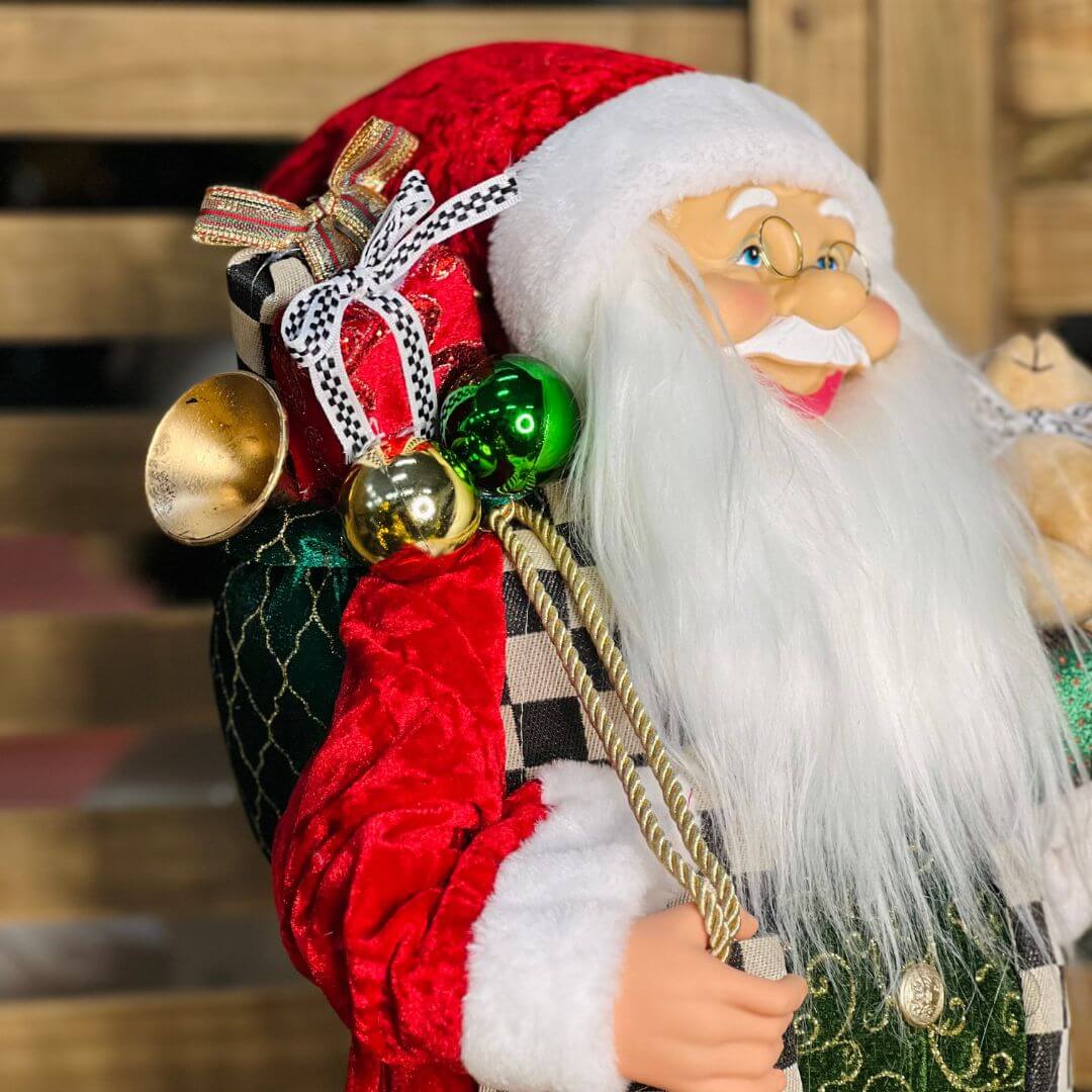 Papai Noel Casaco Checker Veludo Vermelho – 60cm
