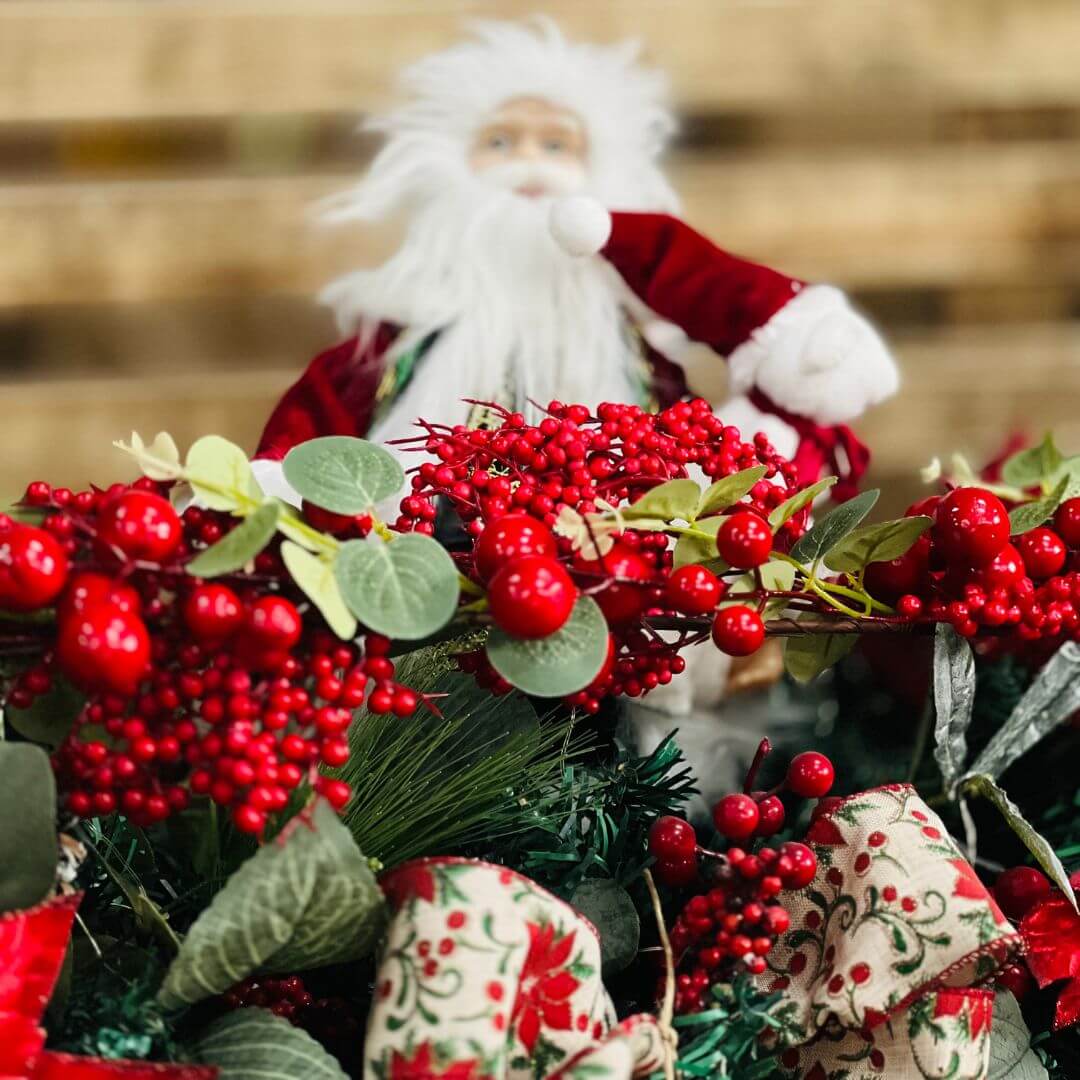 Festão de Natal Folhas e Frutas Vermelho - 130cm