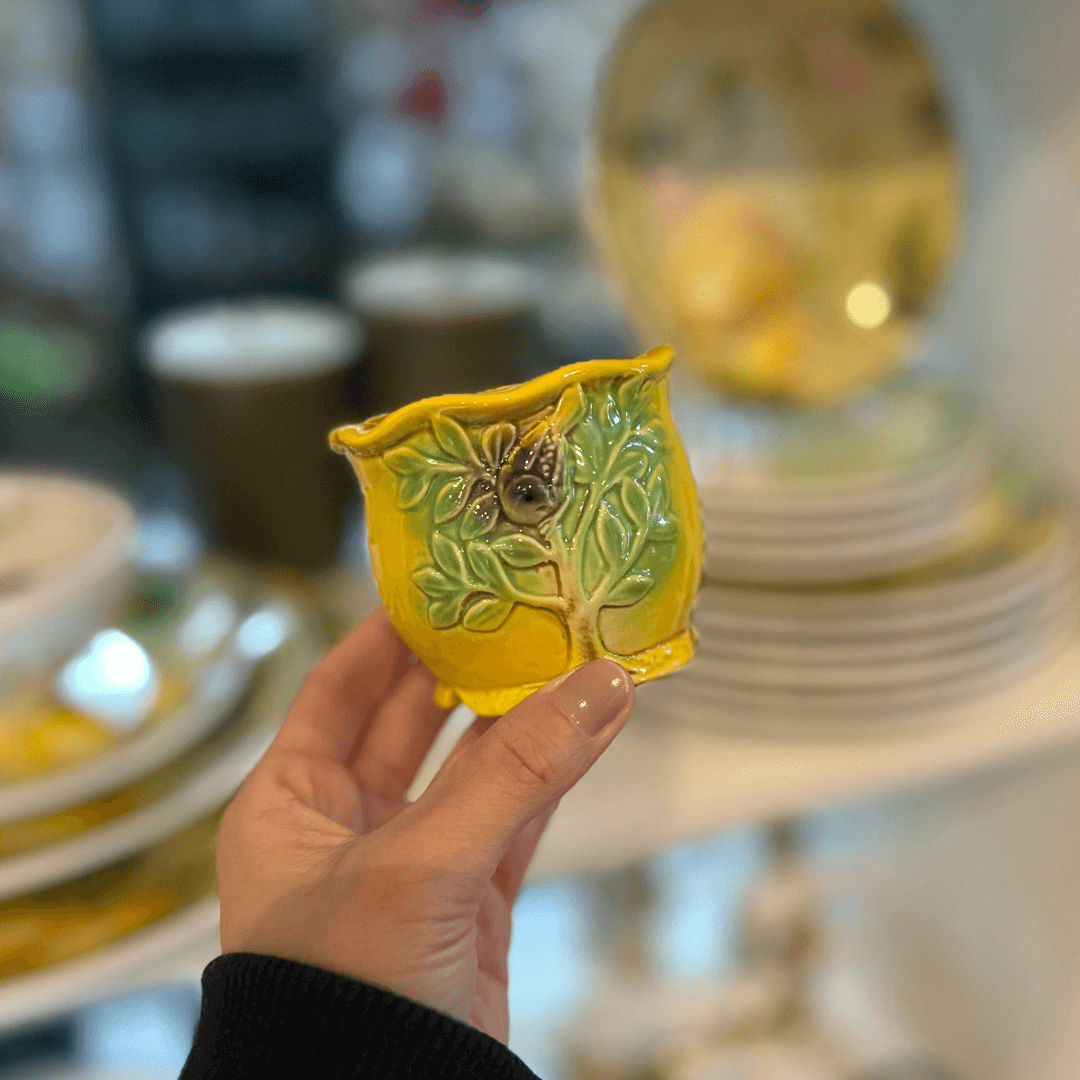 Vaso Amarelo Passarinho de Ceramica 7x8cm