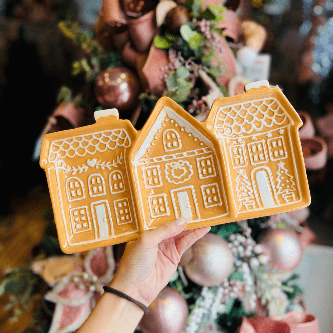 Petisqueira Natalina de Cerâmica Casa de Gingerbread 33cm