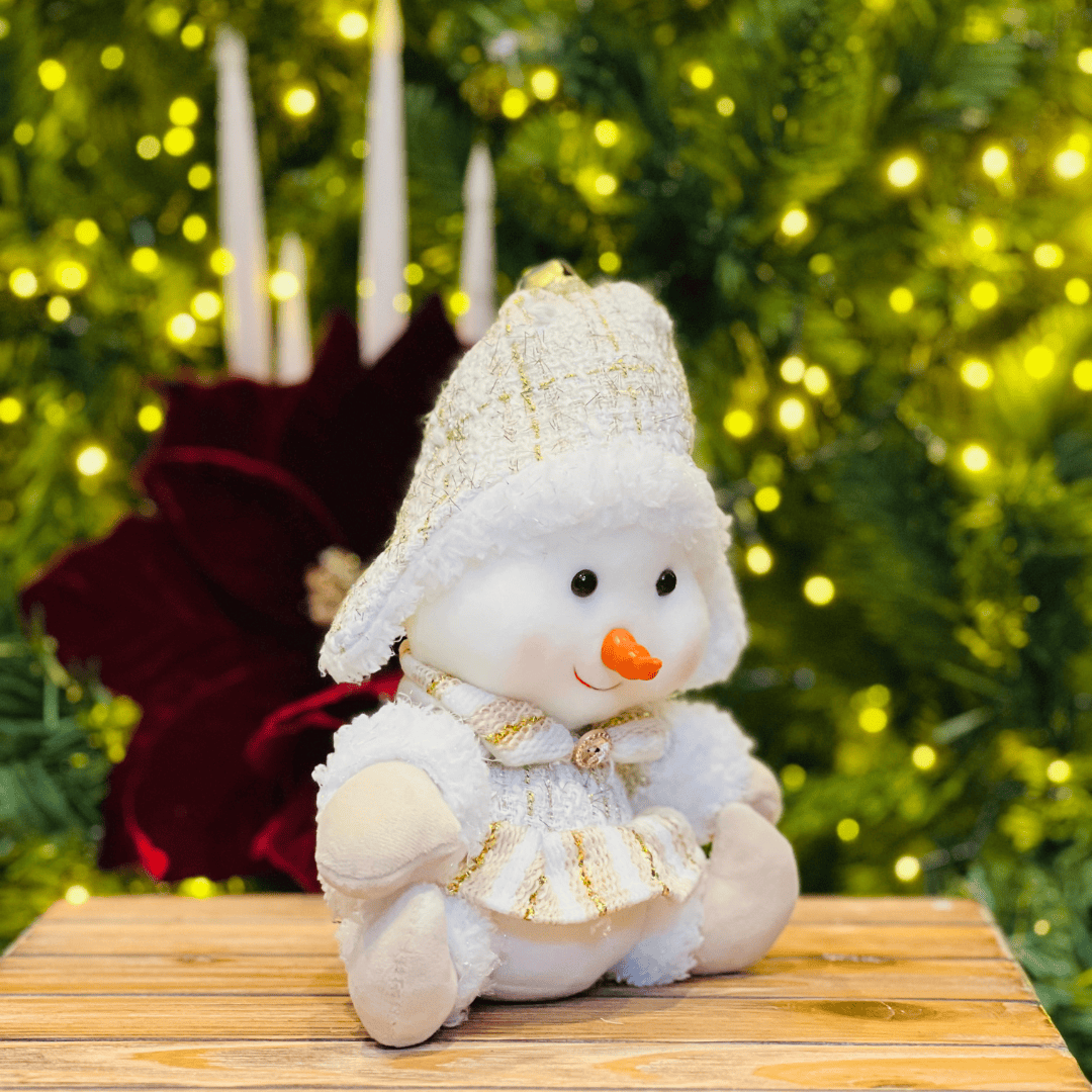 Boneco de Neve Natalino Sentado Champanhe 20cm