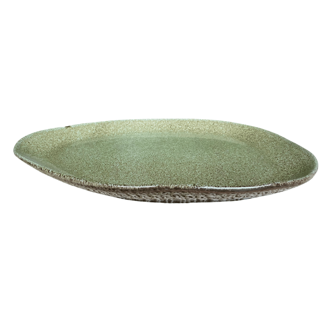 Prato Raso Oval Orgânico Croco Verde de Cerâmica 31x24x2,5cm