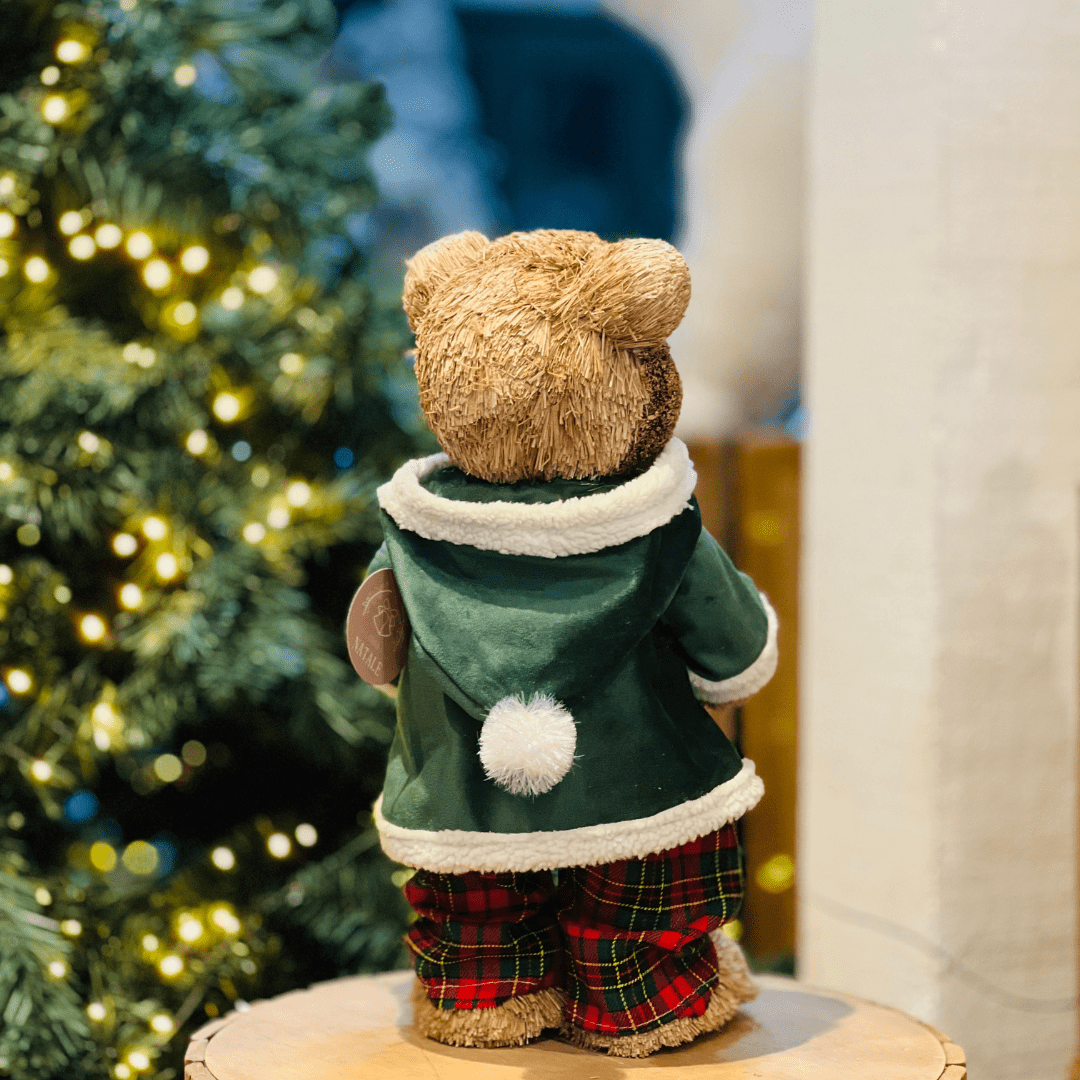 Urso Natalino Com Casaco de Veludo Verde 42cm