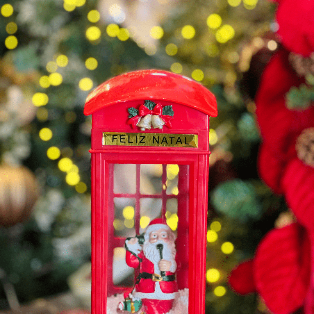 Cabine Telefonica do Noel Com Led, Som e Neve 30cm
