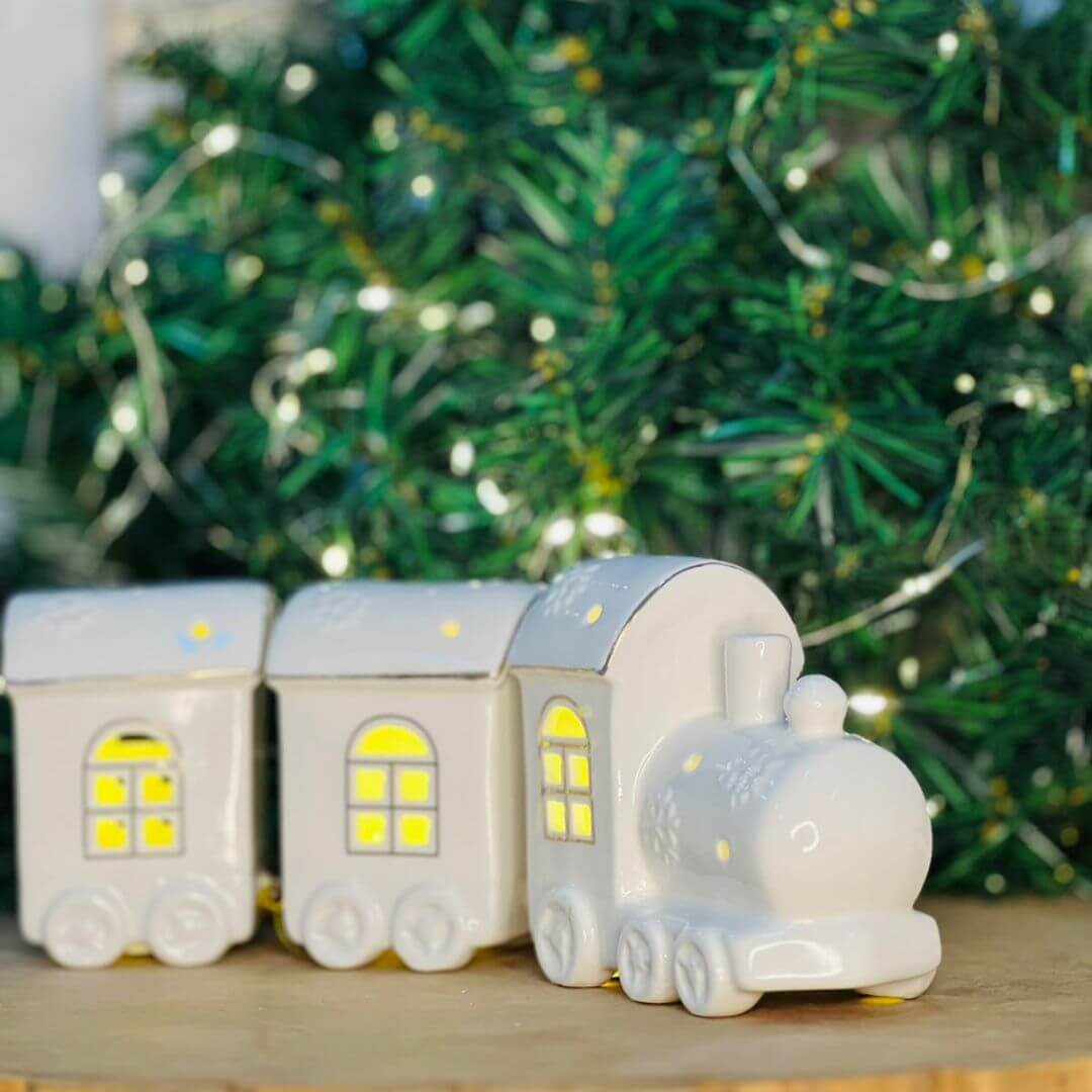 Trem Decorativo Branco Natal C/led - 9,7x26,2x5,8cm