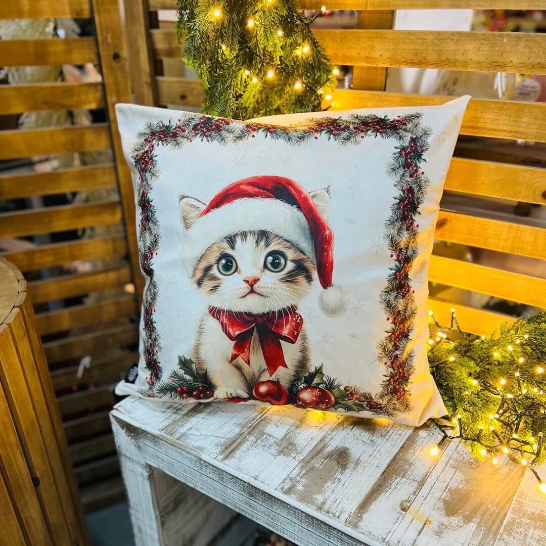 Capa de Almofada Luxor Natal Cats Filhote | 50x50cm