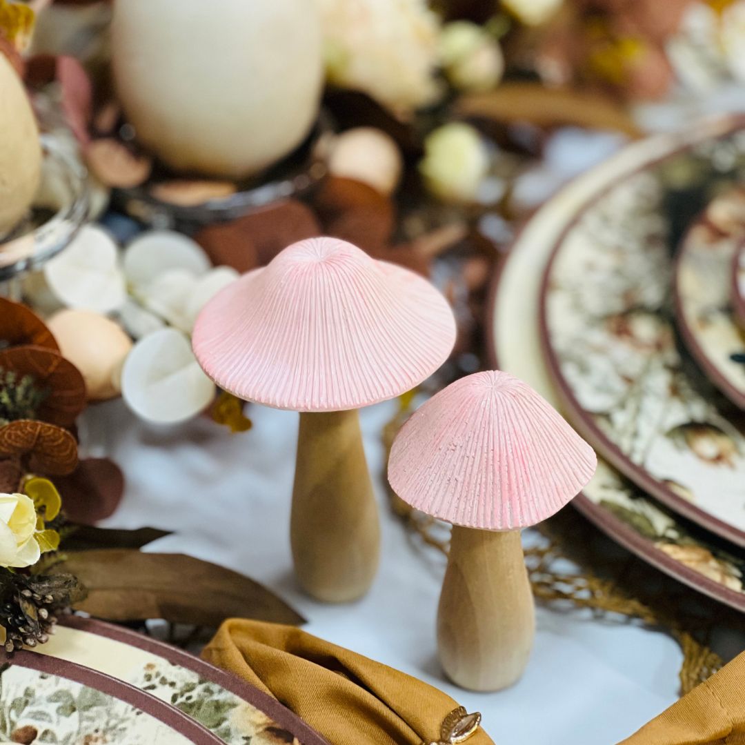 Kit 2 Cogumelos Decorativos - Rosa 11cm e 13cm