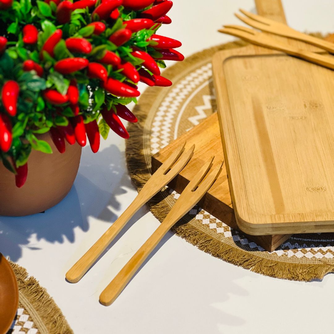 Conjunto Quatro Garfos para Petisco de Bambu - 18cm