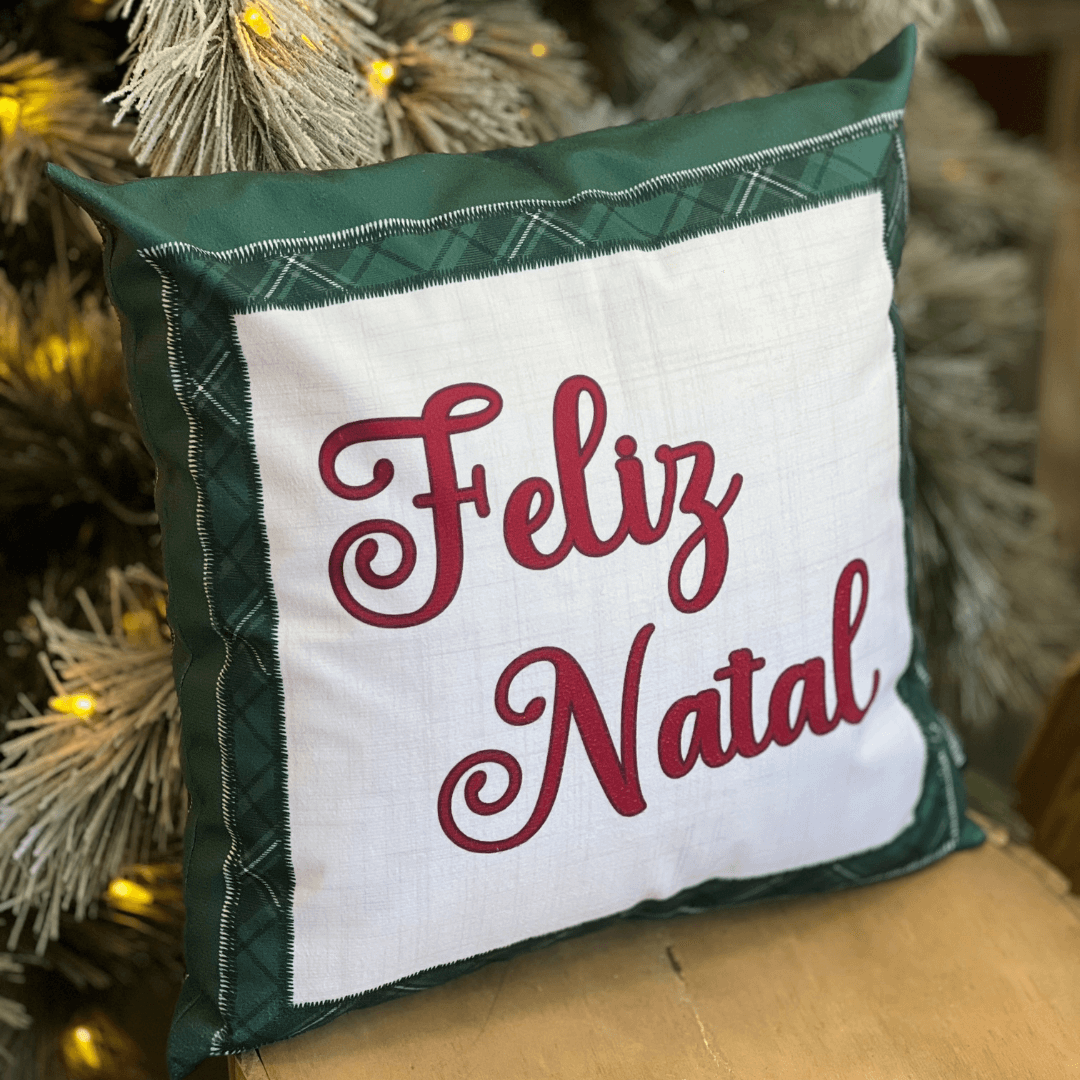 Capa Natalina Estampada Feliz Natal 43x43cm