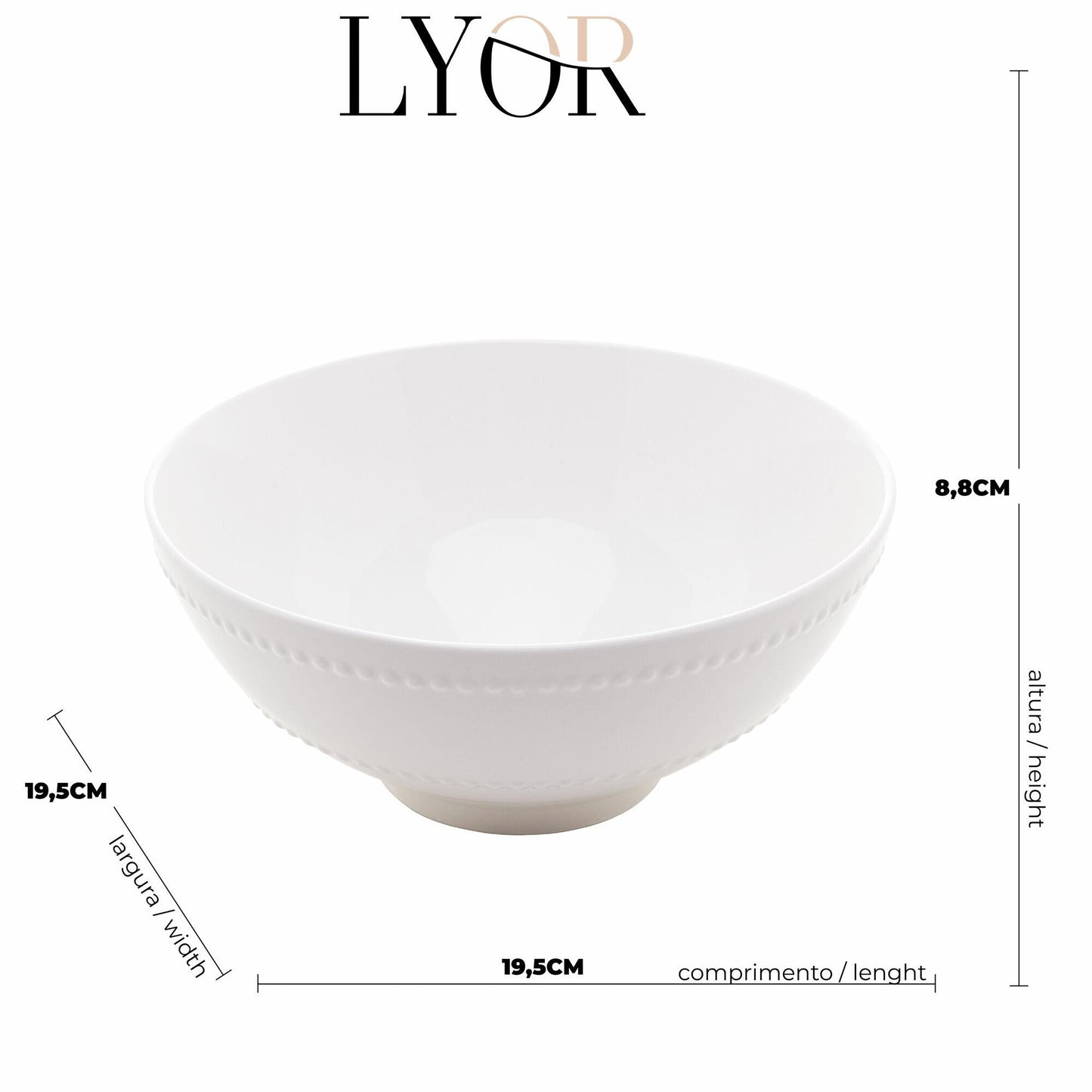 Saladeira de Porcelana New Bone Pearl Branco 19,5cm