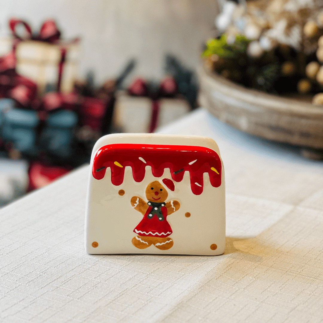 Porta Guardanapo Natalino de Cerâmica Gingerbread 7cm