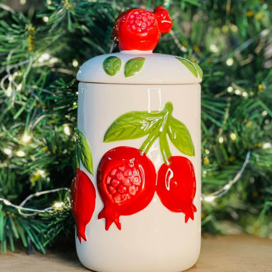Pote com Tampa Romã em Cerâmica 840ml - 20cm