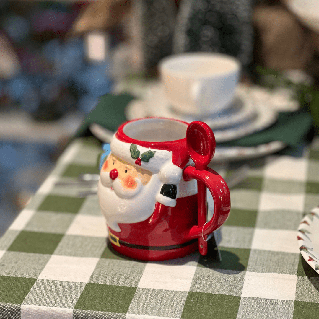 Caneca de Cerâmica Com Colher Papai Noel 300ml 15cm