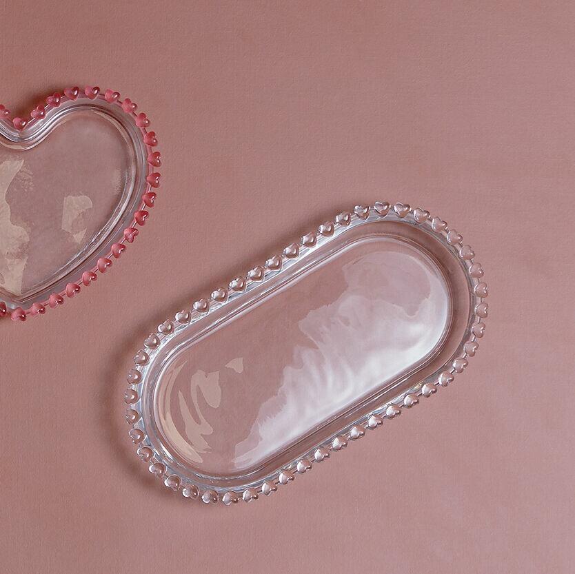 Travessa Oval de Cristal de Chumbo Coração - 25x13x2,5cm