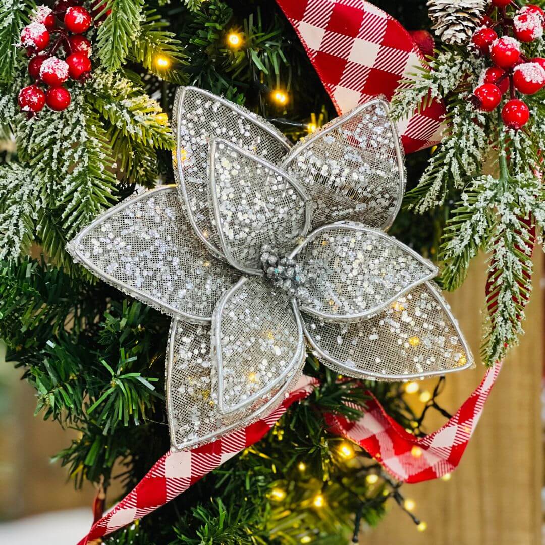 Poinsetia Decorativa Prata - 30cm