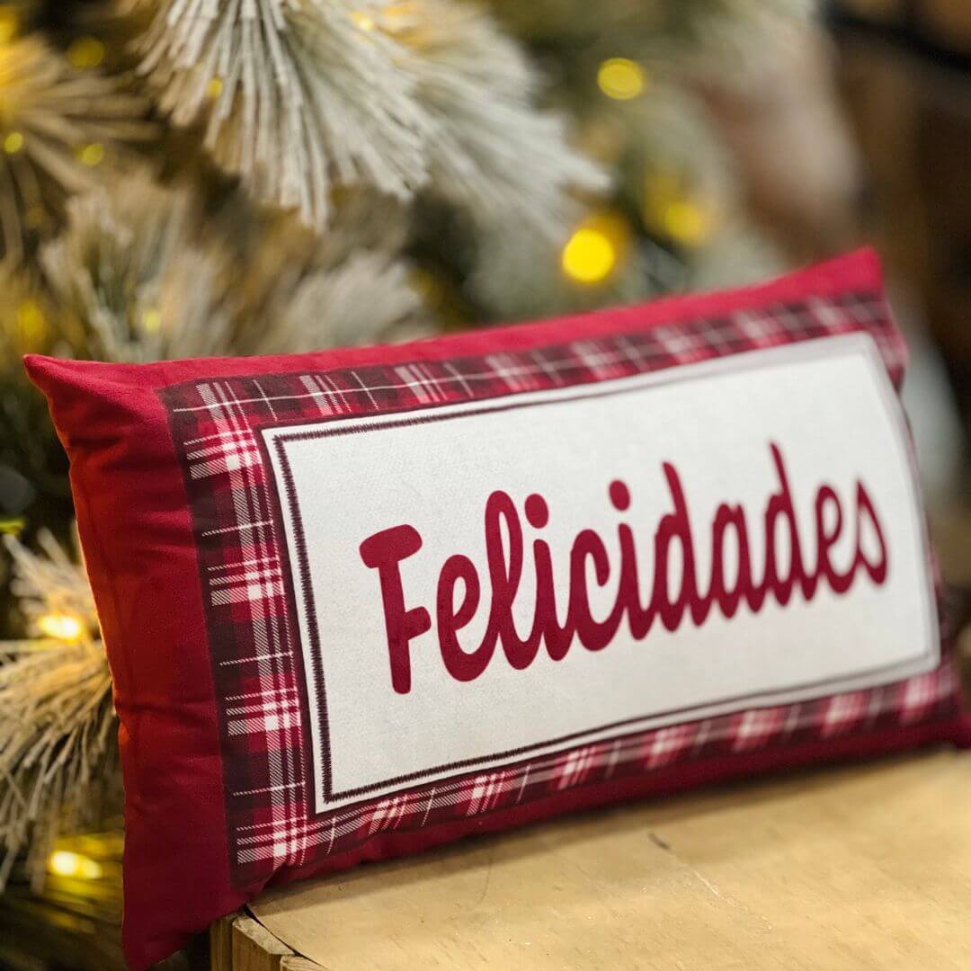 Capa Natalina Estampa Xadrez Felicidades 28x48cm