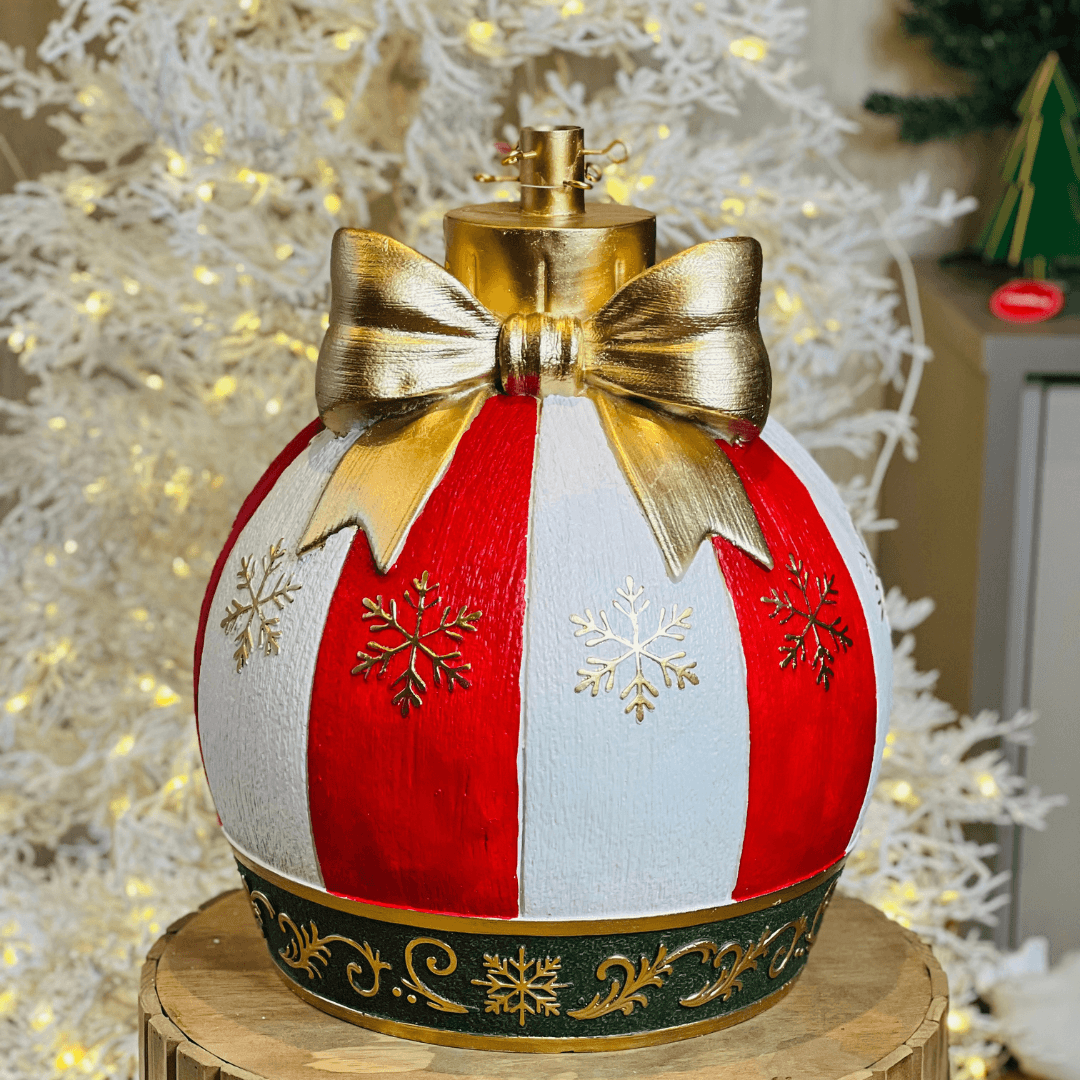 Base para Árvore de Natal Bola Listrada com Laço – 50cm