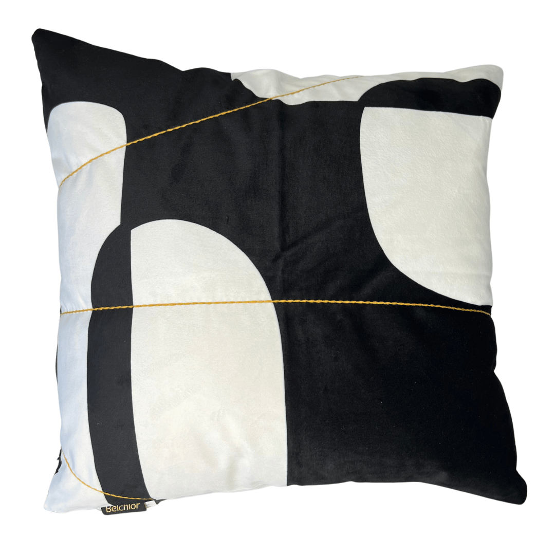 Capa De Almofada Veludo Luxor Preto e Branco Com Bordado Simples 43x43cm